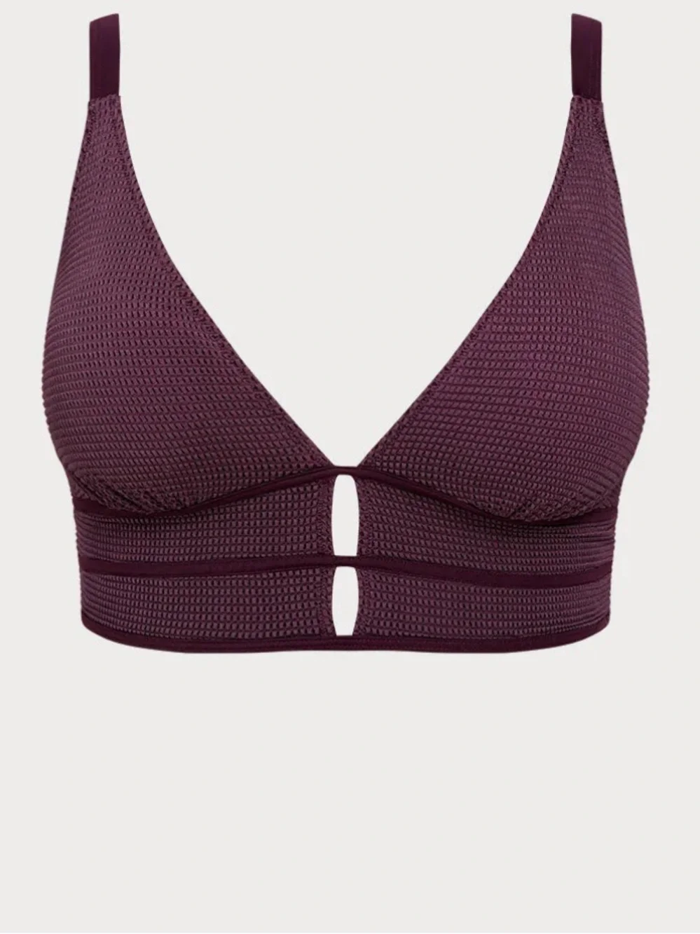 Purple Textured V Neck Plus Size Tankini Top